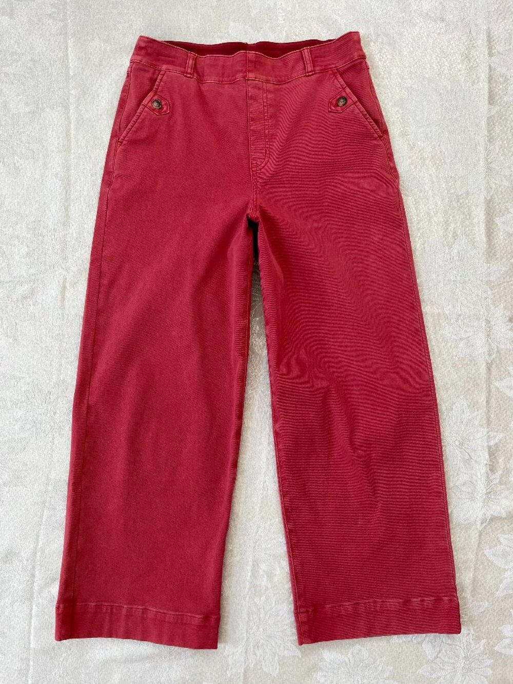 SPANX Stretch Red Wide Leg Cropped Jeans High Waisted Pants Size L